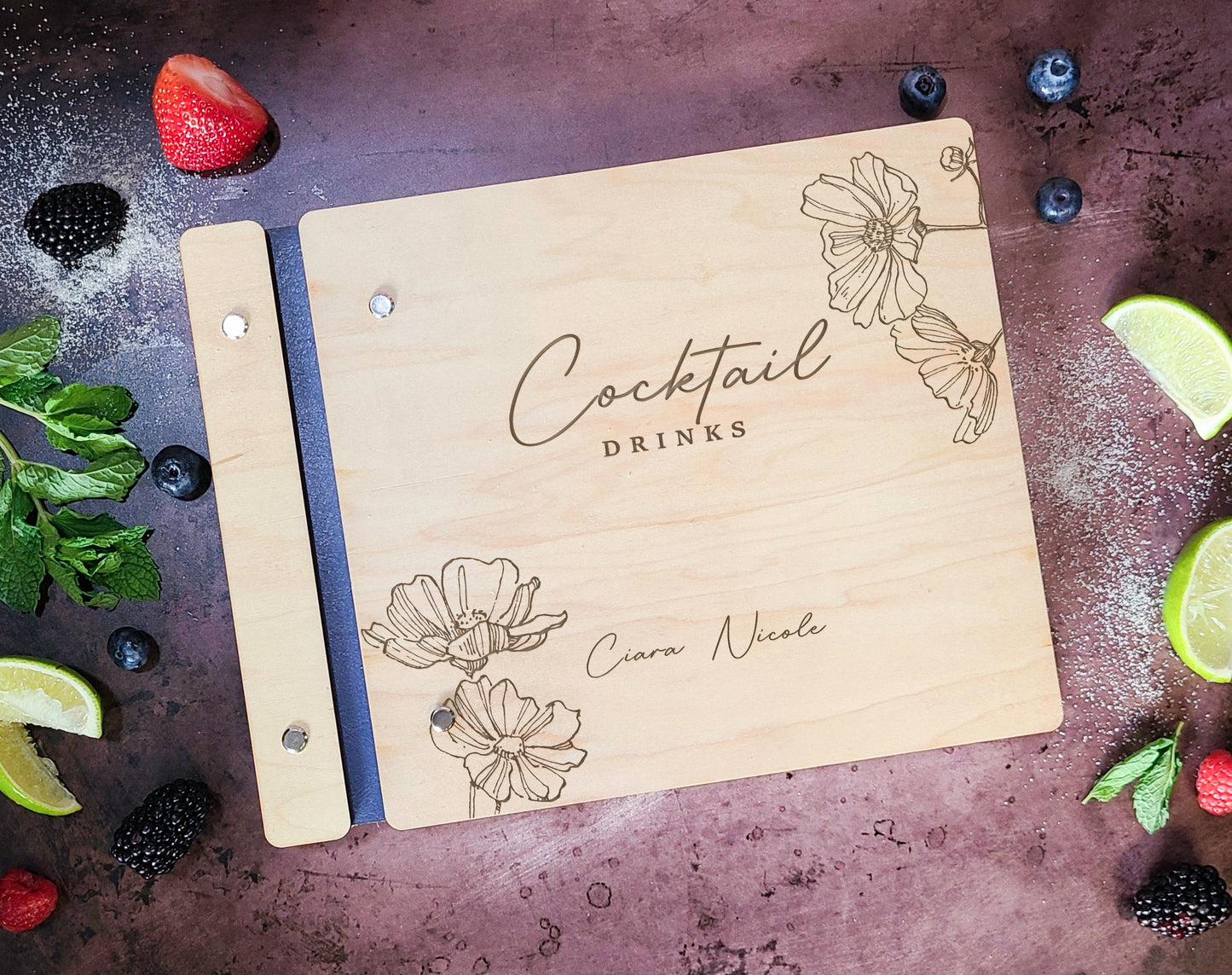 Personalized Wooden Cocktail Recipe Book: Engraved Bartender Journal