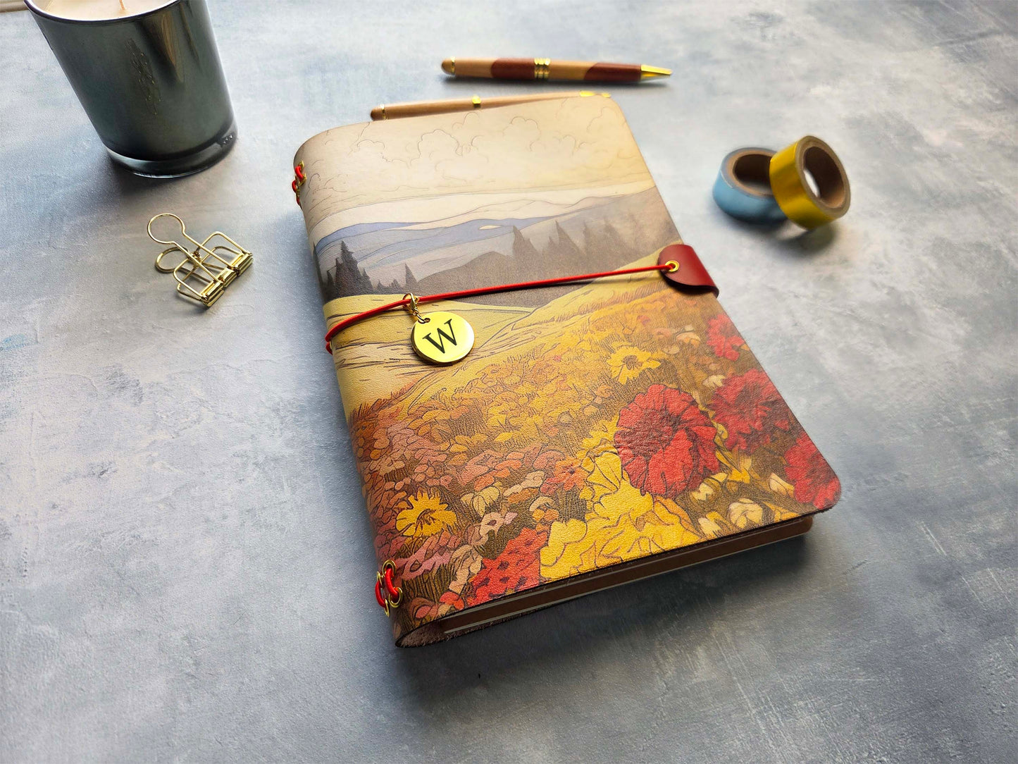 Leather Traveler's Notebook - Crimson Fields - A5, Standard, Field Pocket Sizes