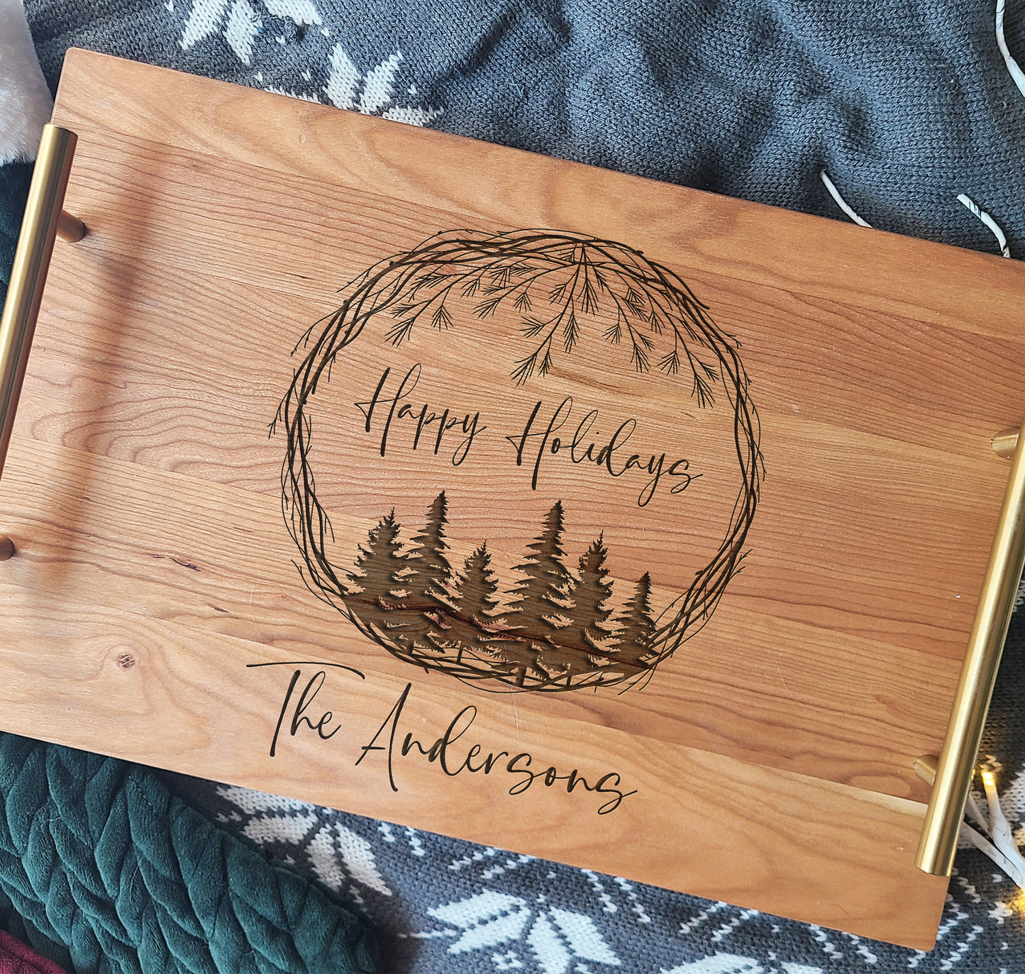 Personalized Cookie Tray for Families - Family Christmas Tray - Custom Family Name Gift - Engraved Holiday Serving Platter - Dragon Forged Studios