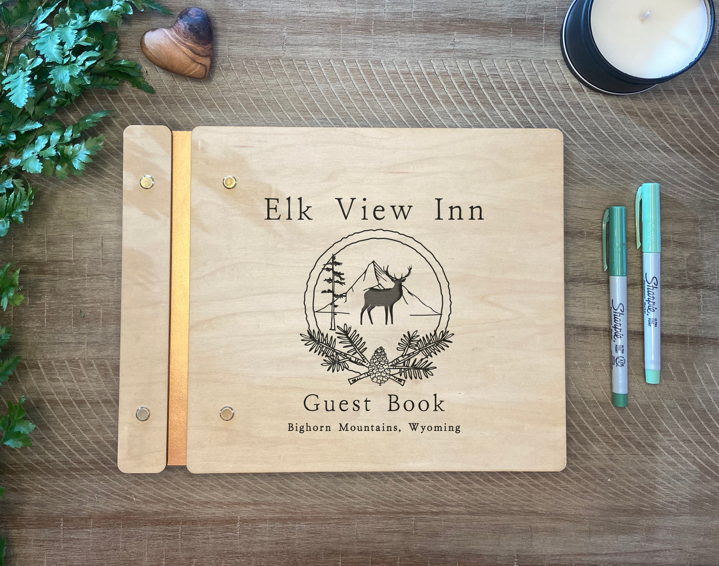 Rustic Rental Guest Book with Deer Forest Pine for Cabin, Mountain House AirBnB