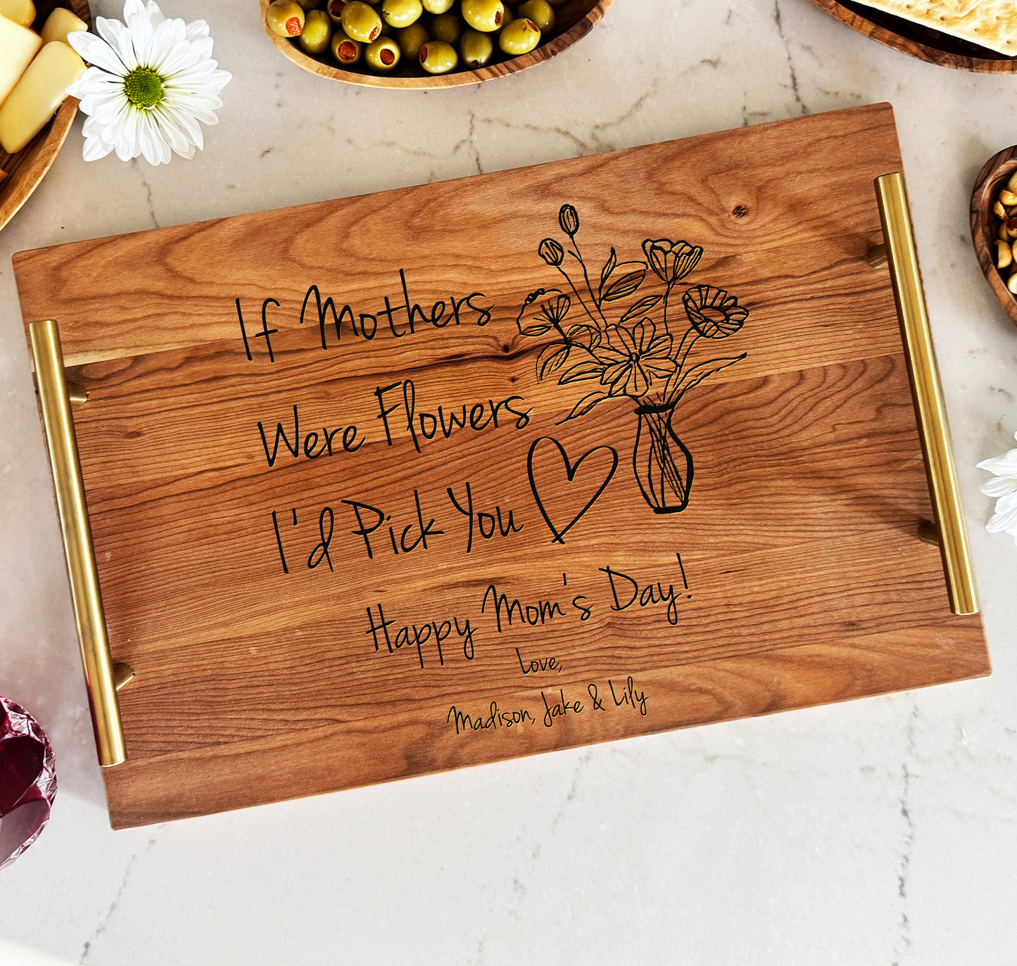 Personalized Mother's Day Breakfast Serving Tray. Birthday Gift for Mom. Mom's Day Gift. Custom Engraved Gift for Mom.