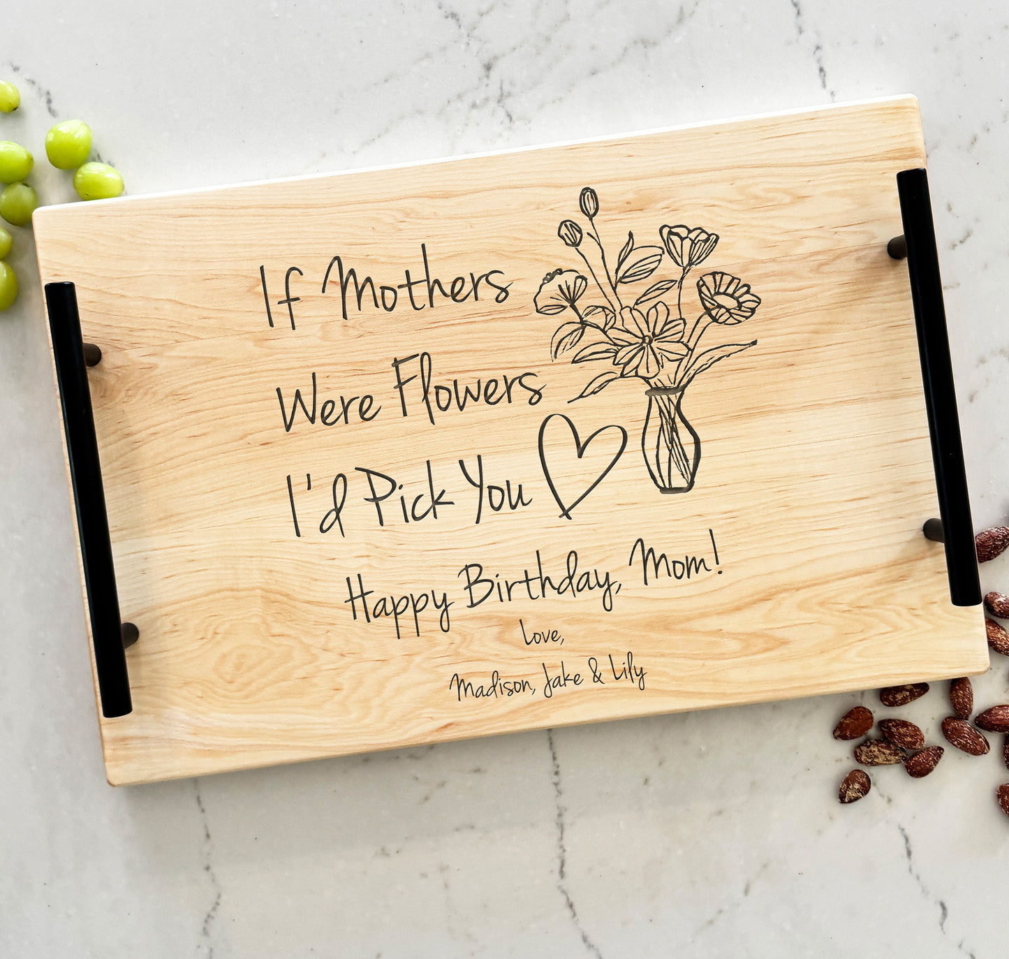 Personalized Mother's Day Breakfast Serving Tray. Birthday Gift for Mom. Mom's Day Gift. Custom Engraved Gift for Mom.