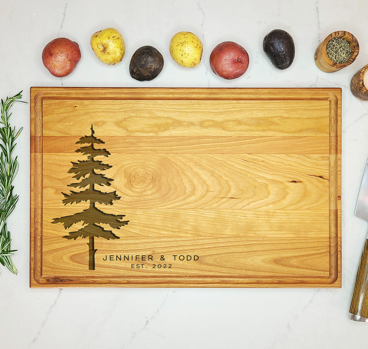 Rustic Custom Cutting Board with Pine Tree - Dragon Forged Studios
