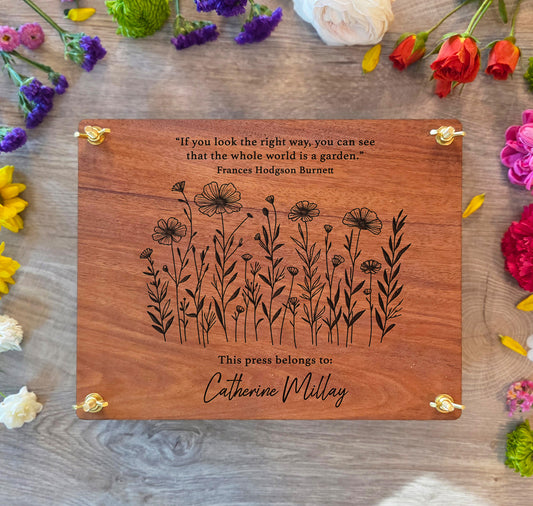 Custom Engraved Wooden Flower Press Kit, Personalized Botanical Press, Nature Lover Gift, Wedding Bouquet Keepsake. Herbarium Plant Dryer