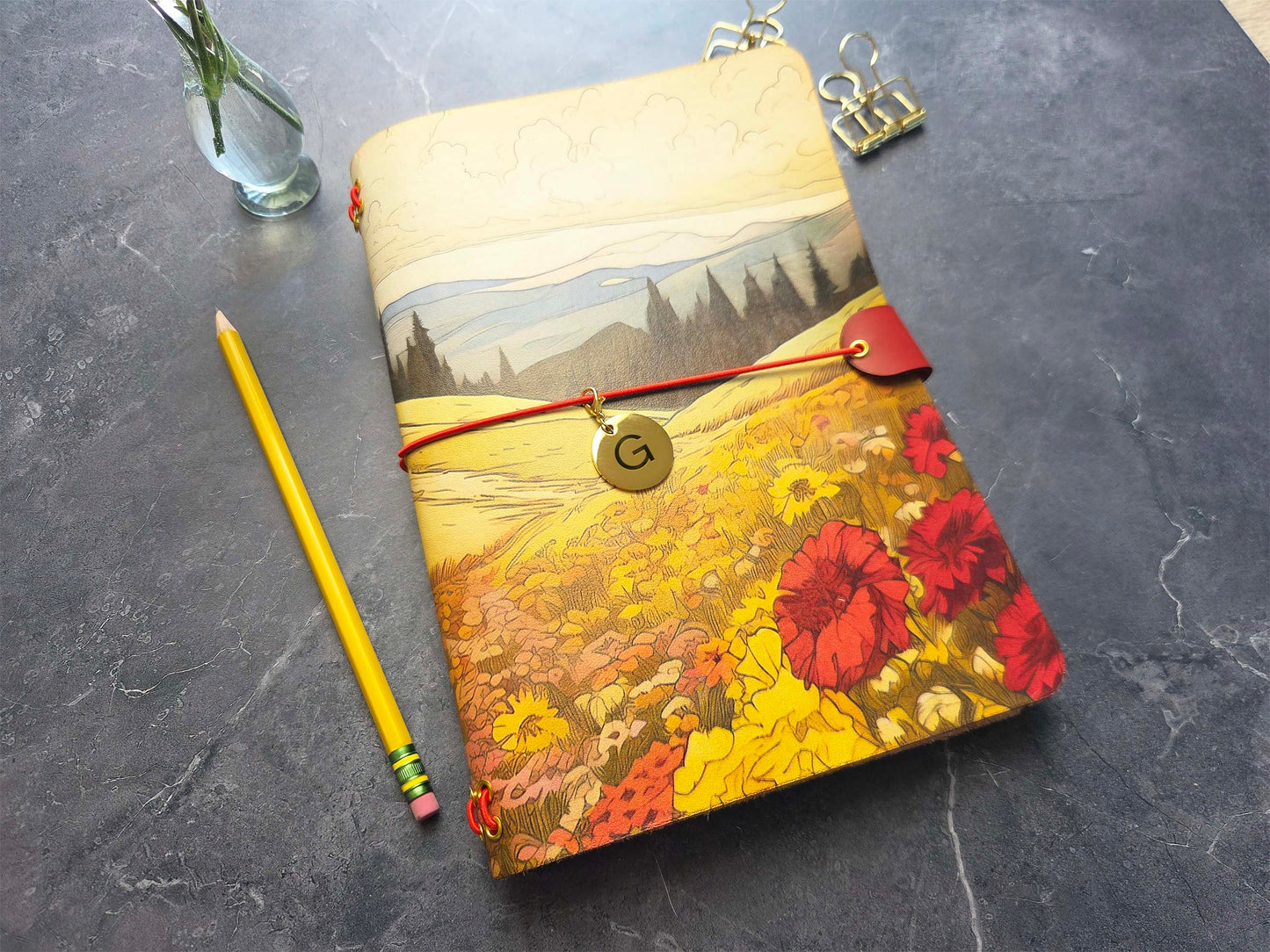Leather Traveler's Notebook - Crimson Fields - A5, Standard, Field Pocket Sizes