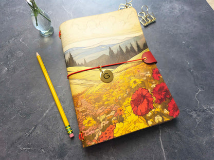 Leather Traveler's Notebook - Crimson Fields - A5, Standard, Field Pocket Sizes