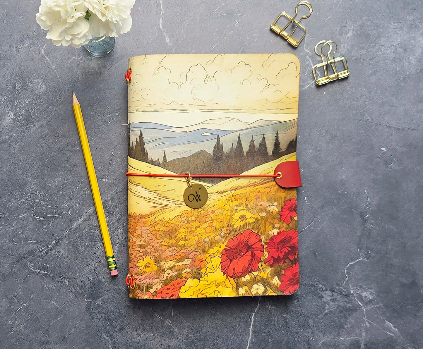 Leather Traveler's Notebook - Crimson Fields - A5, Standard, Field Pocket Sizes