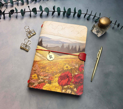 Leather Traveler's Notebook - Crimson Fields - A5, Standard, Field Pocket Sizes