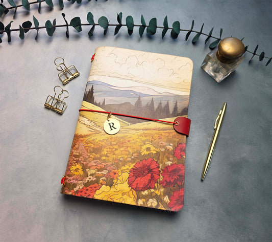 Leather Traveler's Notebook - Crimson Fields - A5, Standard, Field Pocket Sizes