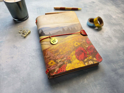 Leather Traveler's Notebook - Crimson Fields - A5, Standard, Field Pocket Sizes