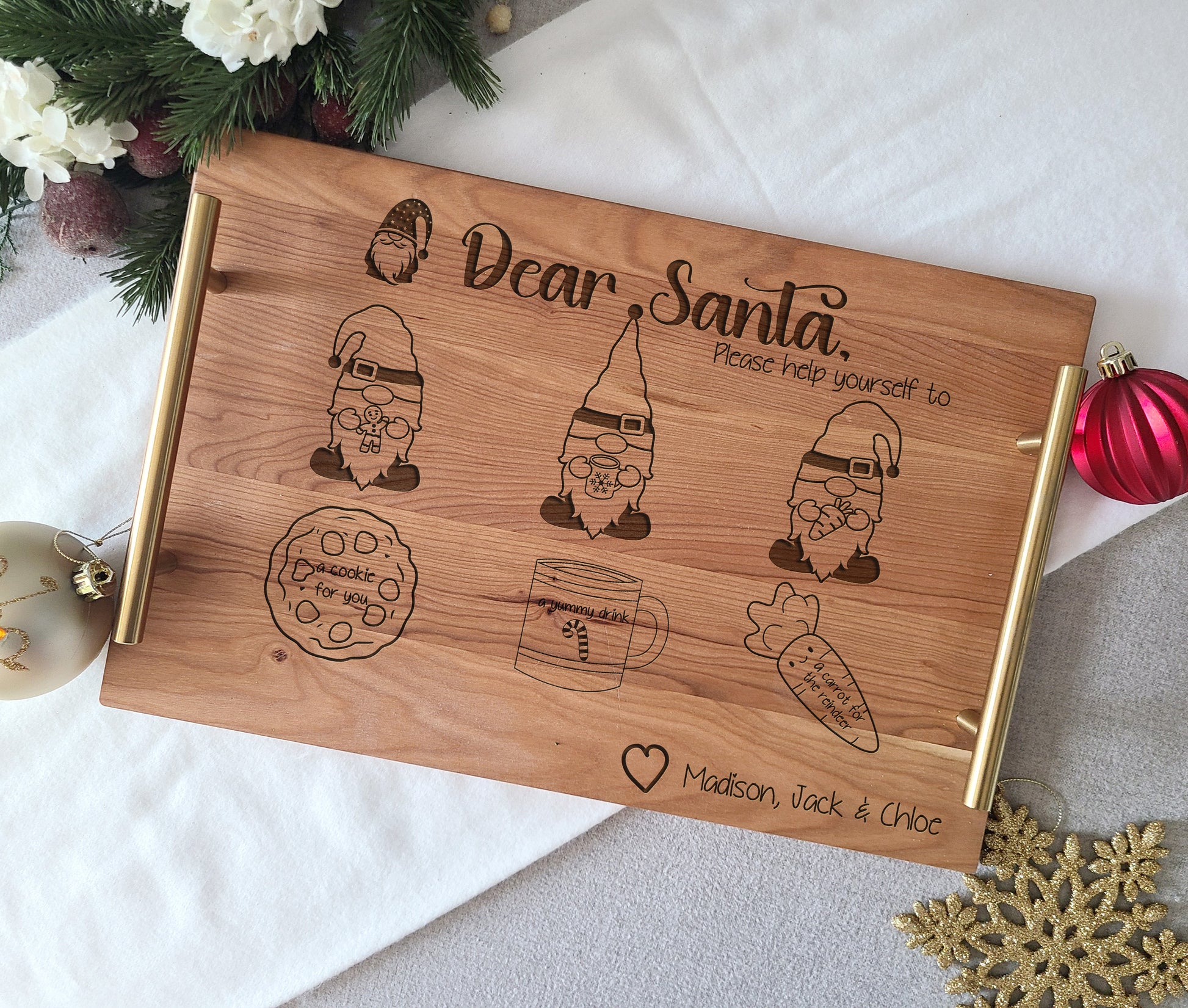 Custom Dear Santa Tray with Gnomes, Personalized with Children's Names - Dragon Forged Studios