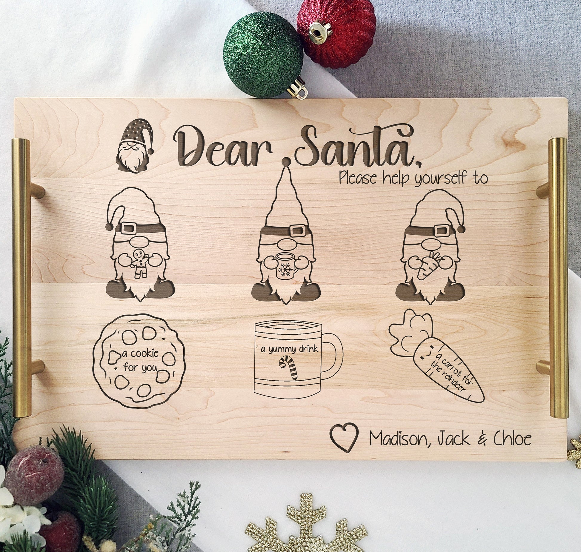 Custom Dear Santa Tray with Gnomes, Personalized with Children's Names - Dragon Forged Studios