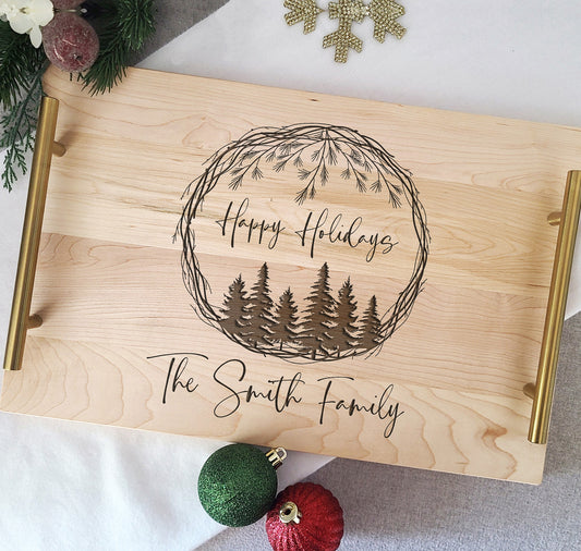 Personalized Cookie Tray for Families - Family Christmas Tray - Custom Family Name Gift - Engraved Holiday Serving Platter - Dragon Forged Studios