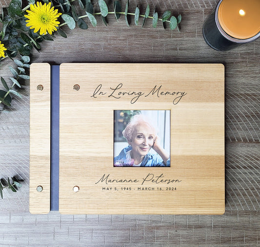In Loving Memory Delicate Script Memorial Book With Photo - Dragon Forged Studios