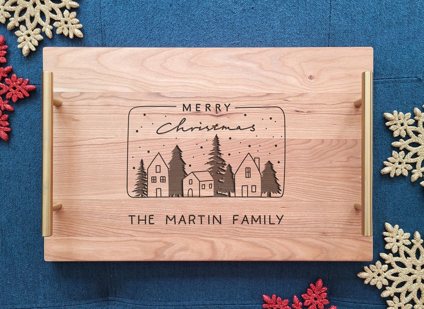 Family Christmas Tray - Custom Family Name Gift - Personalized Cookie Tray for Families - Engraved Holiday Serving Platter - Christmas Gift - Dragon Forged Studios