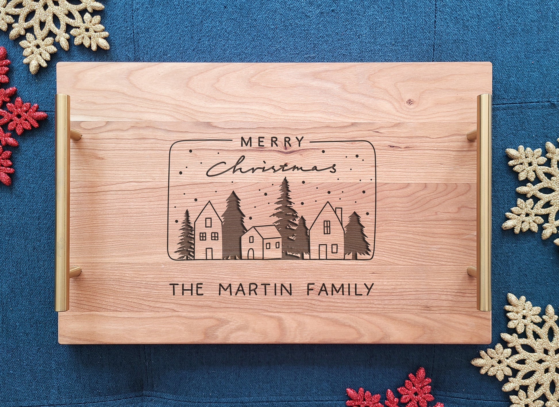 Family Christmas Tray - Custom Family Name Gift - Personalized Cookie Tray for Families - Engraved Holiday Serving Platter - Christmas Gift - Dragon Forged Studios