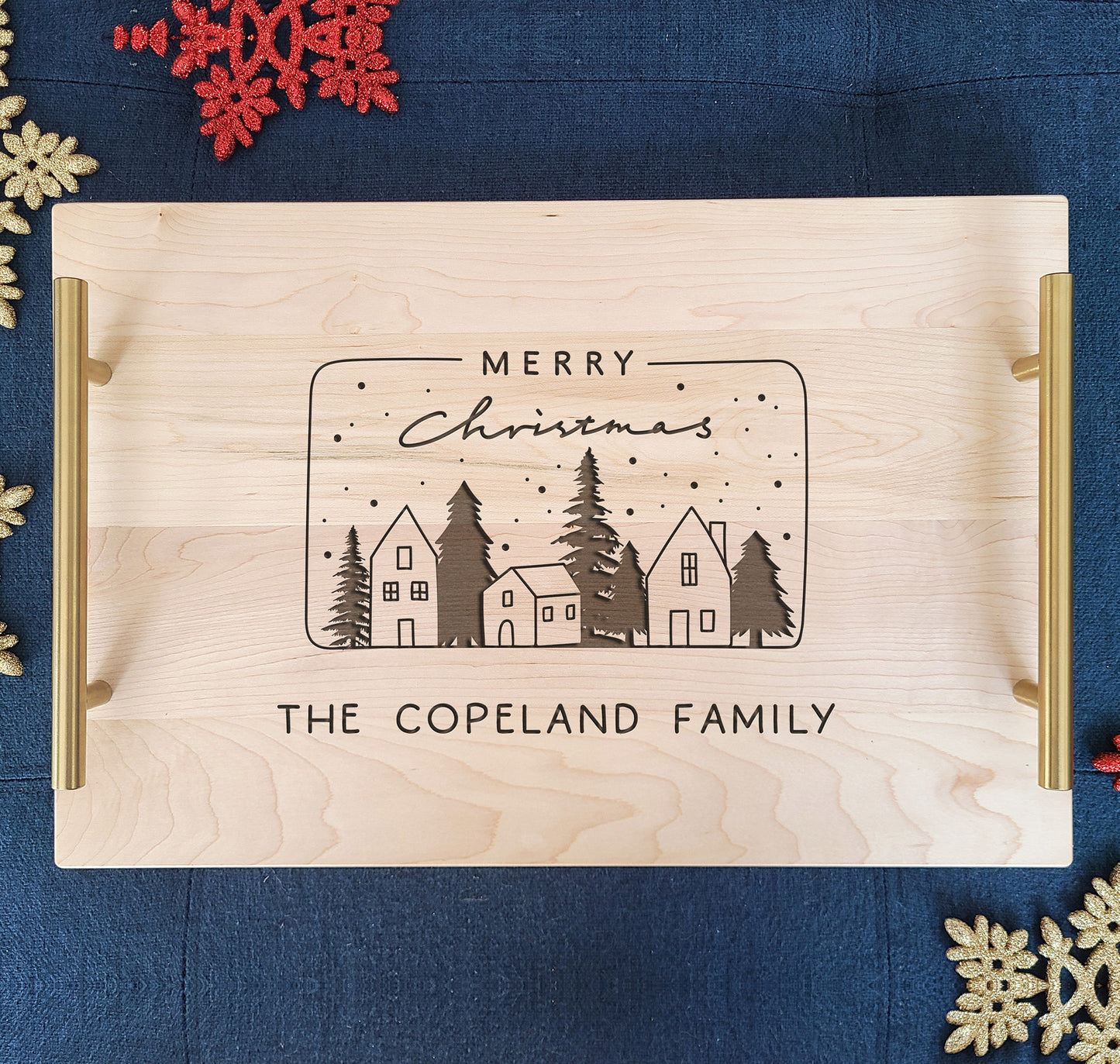 Family Christmas Tray - Custom Family Name Gift - Personalized Cookie Tray for Families - Engraved Holiday Serving Platter - Christmas Gift - Dragon Forged Studios