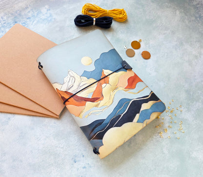 Leather Traveler's Notebook - Mosaic Mountain - Abstract Mountain Journal Cover - A5, Standard, Pocket