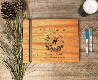 Rustic Rental Guest Book with Deer Forest Pine for Cabin, Mountain House AirBnB