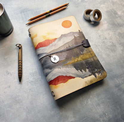 Leather Traveler's Notebook - Red Sun Mountain - A5, Standard, Pocket Field Note Sizes