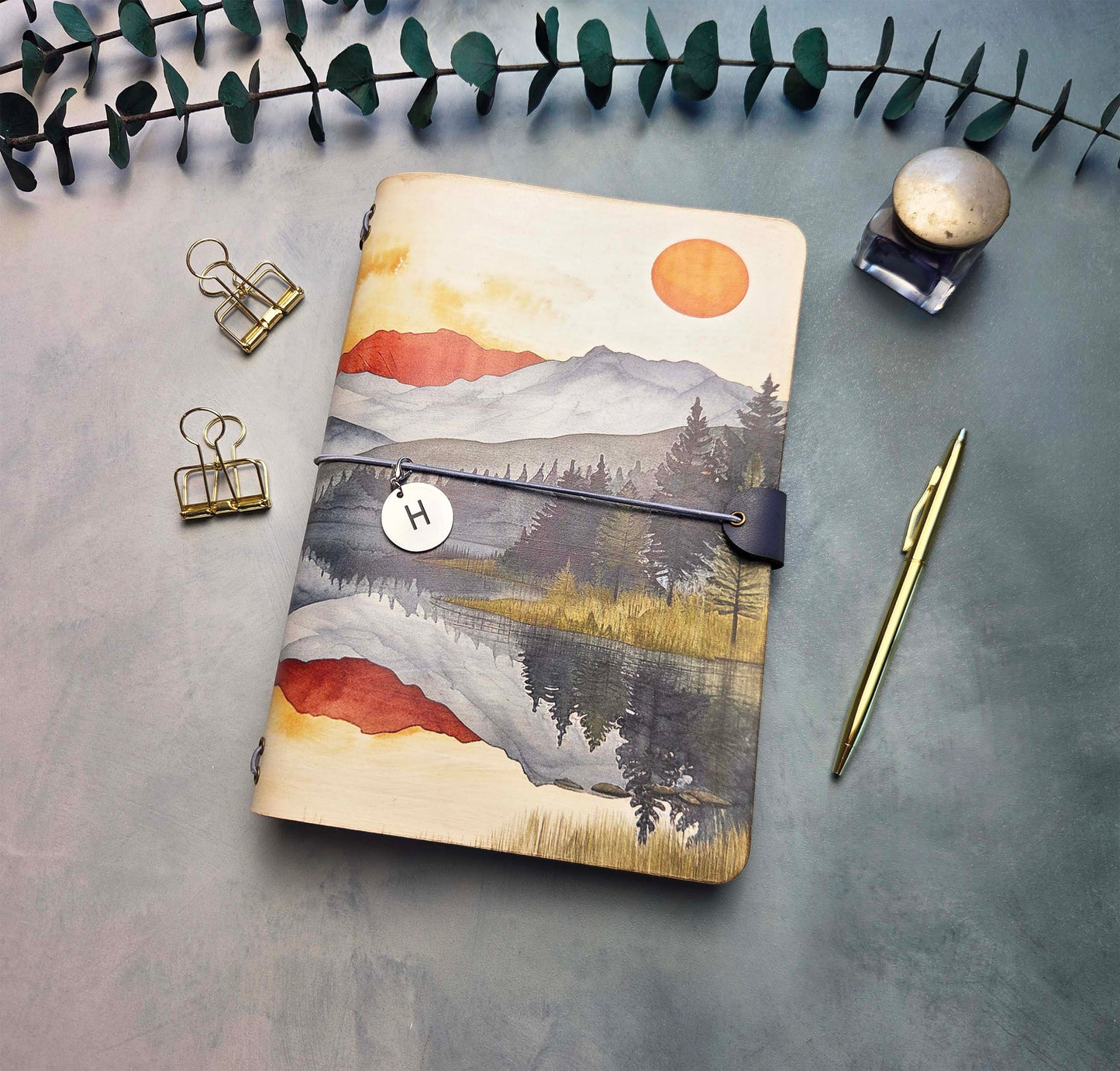 Leather Traveler's Notebook - Red Sun Mountain - A5, Standard, Pocket Field Note Sizes