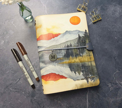 Leather Traveler's Notebook - Red Sun Mountain - A5, Standard, Pocket Field Note Sizes