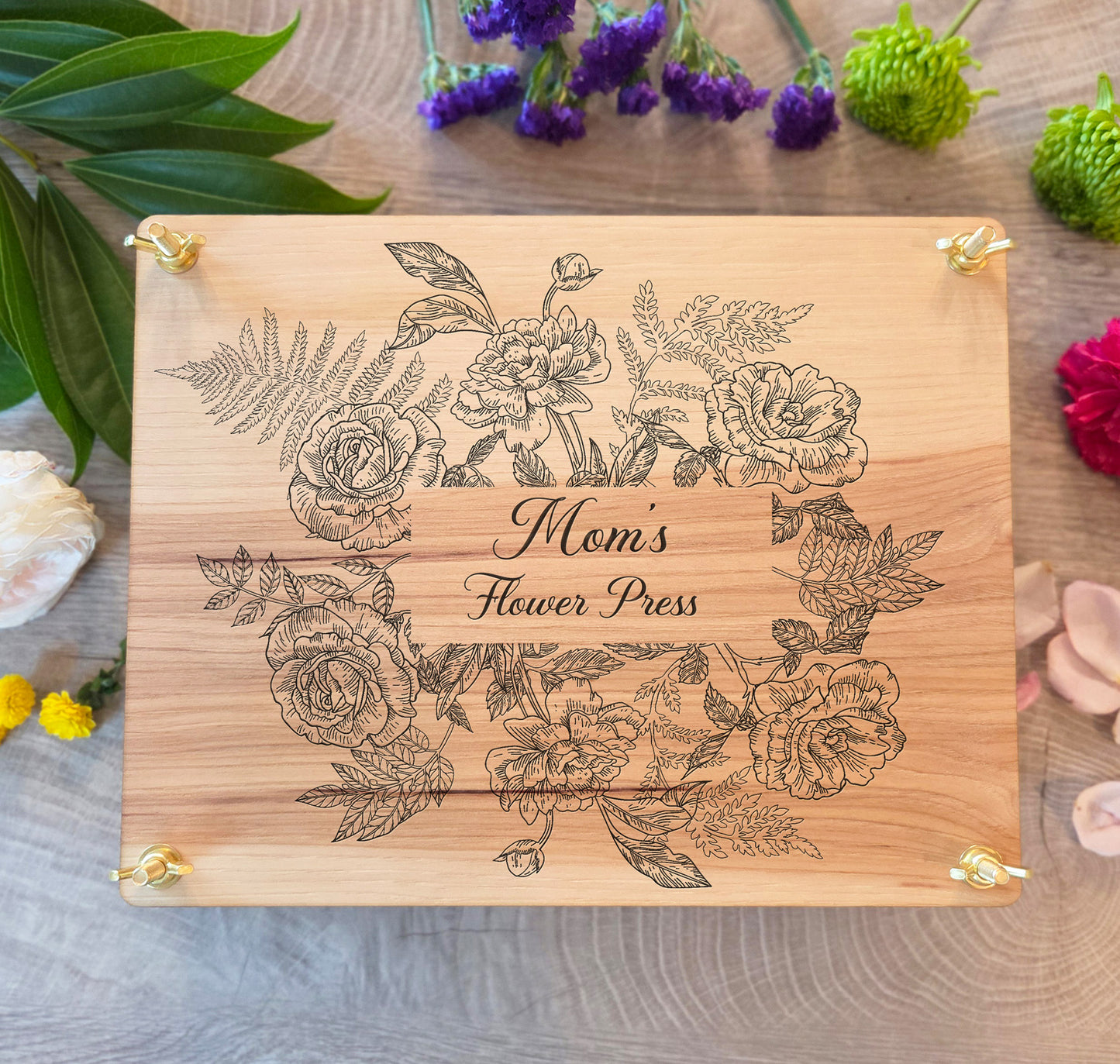 Flower Press, Custom Engraved. Personalized Wooden Botanical Press Kit. Nature Lover Present. Christmas Gift for Her. Herbarium Plant Dryer