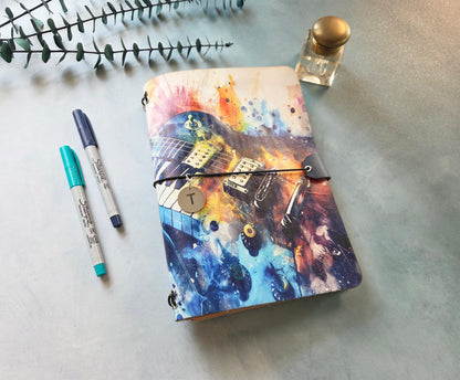 Leather Traveler's Notebook - A Splash of Music - Music Gift for Musicians - A5, Standard, Pocket
