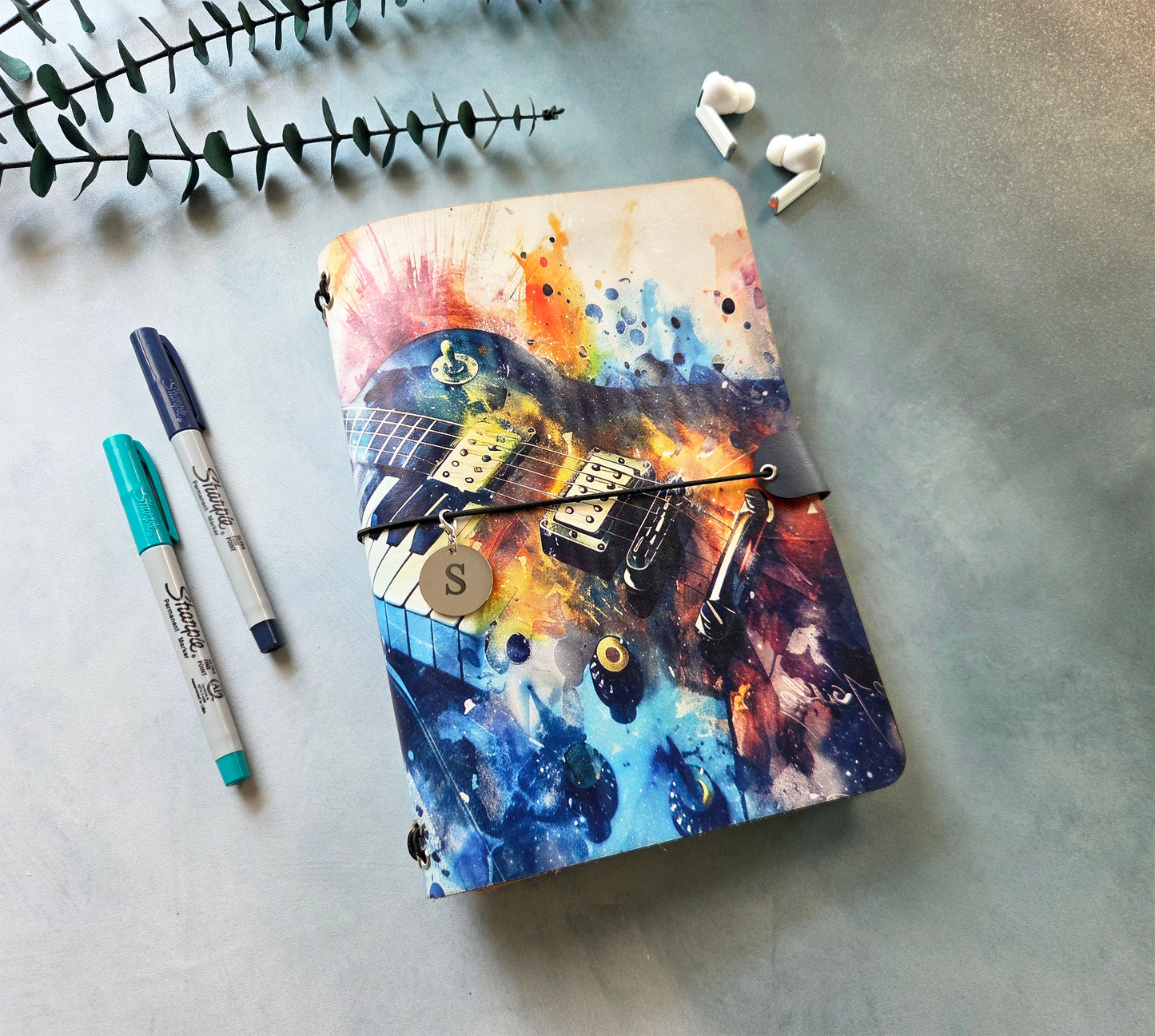 Leather Traveler's Notebook - A Splash of Music - Music Gift for Musicians - A5, Standard, Pocket