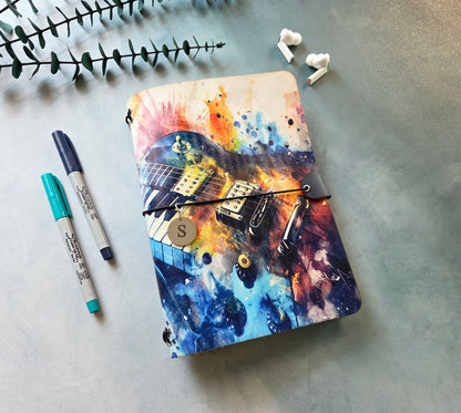 Leather Traveler's Notebook - A Splash of Music - Music Gift for Musicians - A5, Standard, Pocket