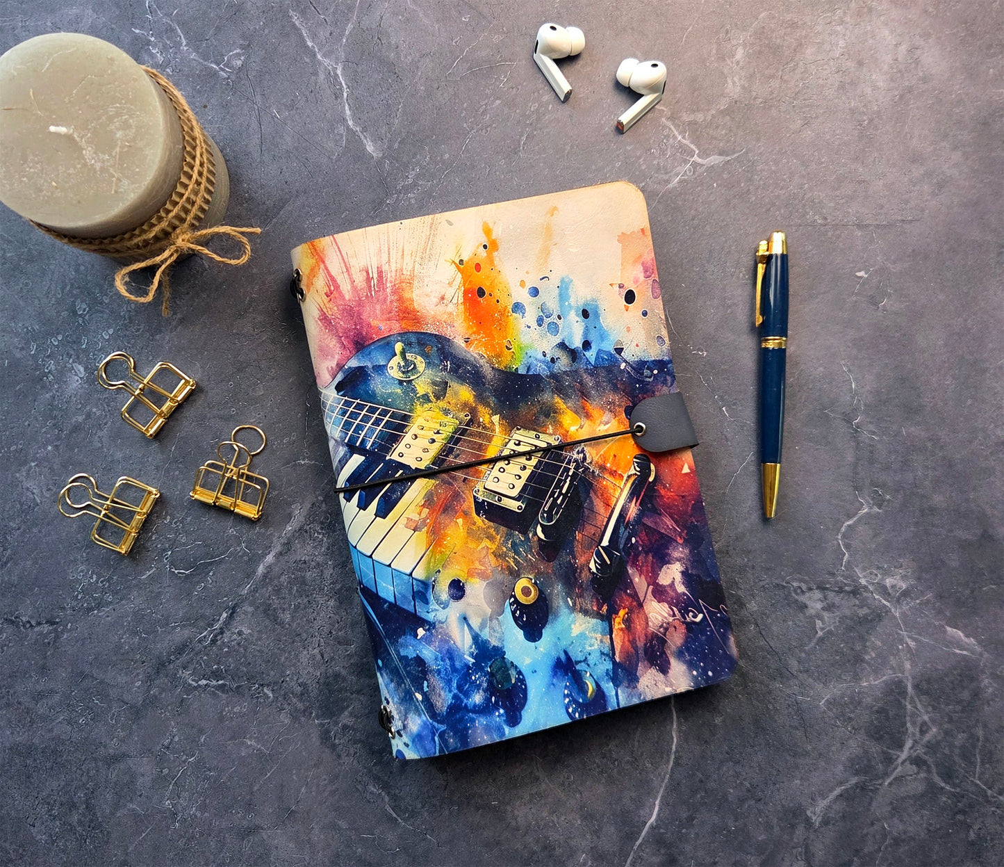 Leather Traveler's Notebook - A Splash of Music - Music Gift for Musicians - A5, Standard, Pocket