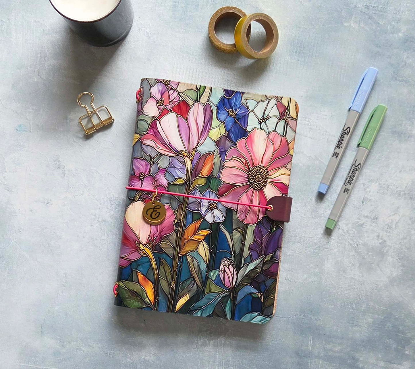 Leather Traveler's Notebook - Stained Glass Garden - A5, Standard, Pocket
