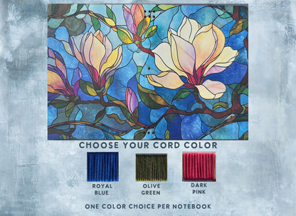 Leather Traveler's Notebook - Stained Glass Magnolia - Floral Gift for Writers - A5, Standard, Pocket