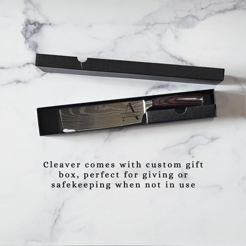 Personalized Nakiri Chef Knife - Custom Engraved Stainless Steel with Pakka Wood Handle