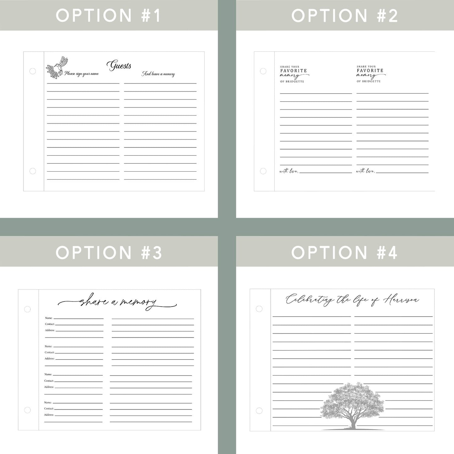 Memorial guest book paper options