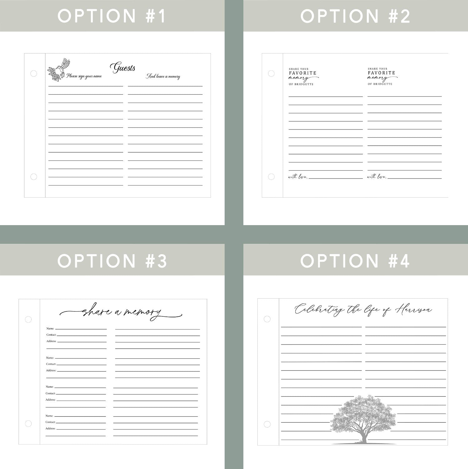Memorial guest book paper options