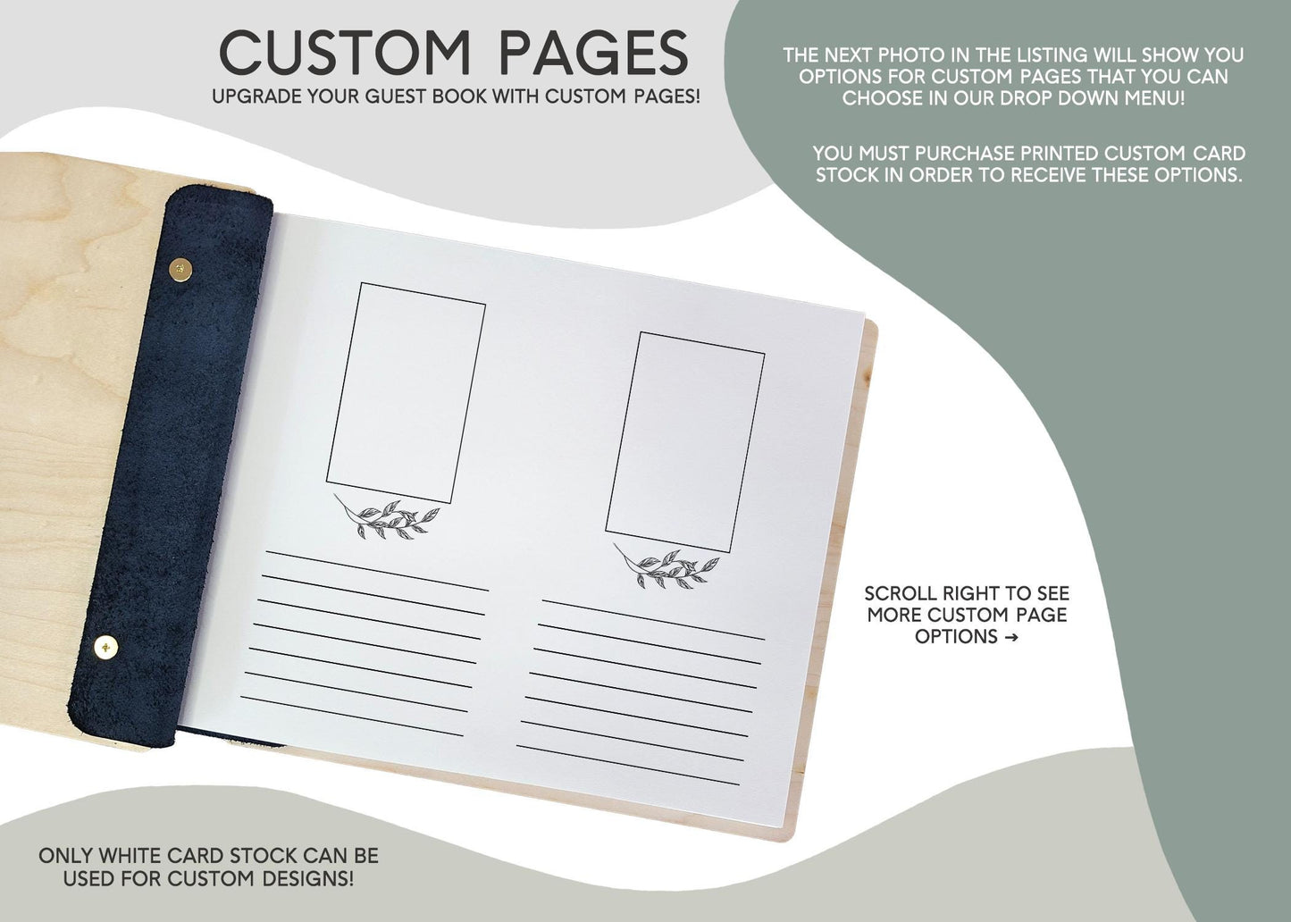 Custom rustic wedding guest book hardware binding detail wood cover engraved