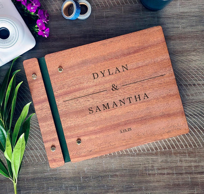 Custom engraved rustic wedding guest book personalized wood keepsake album