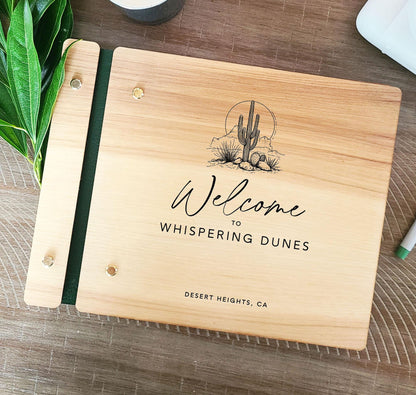 Custom desert themed wooden guest book personalized airbnb vrbo rental home memory book