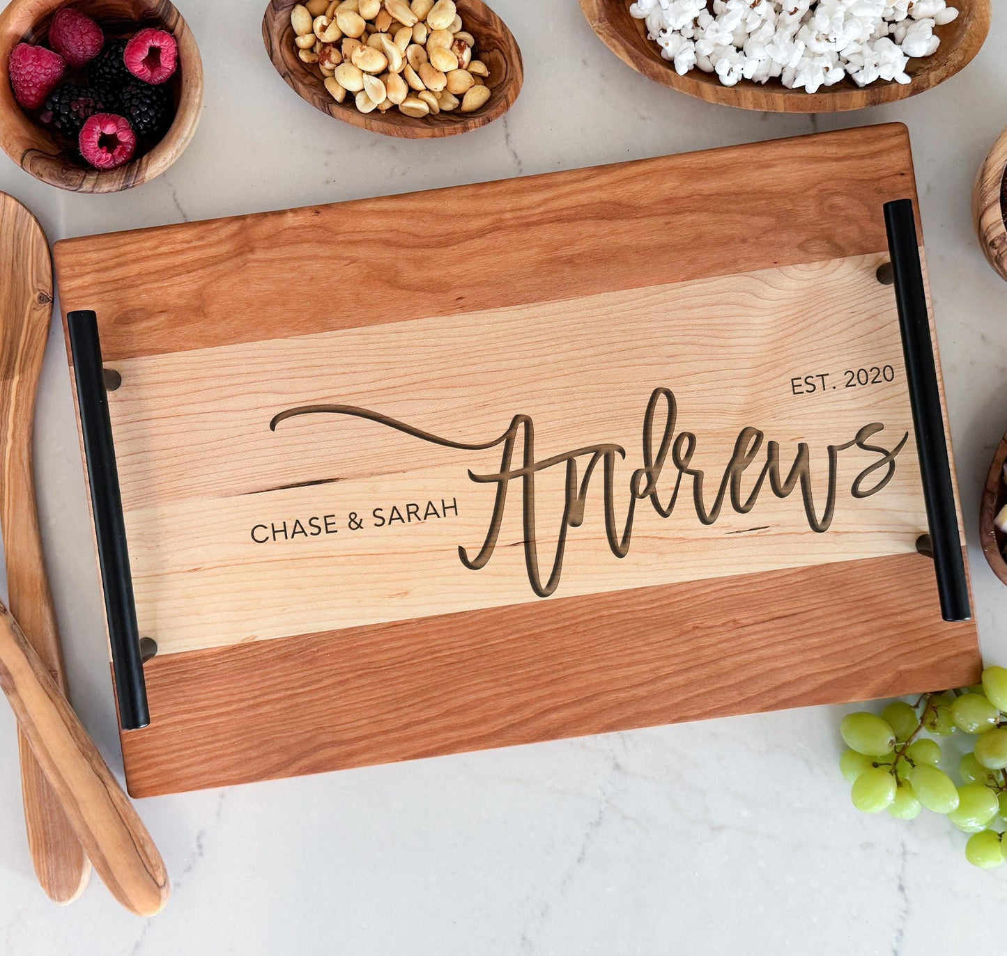 Serving tray wood and handle options