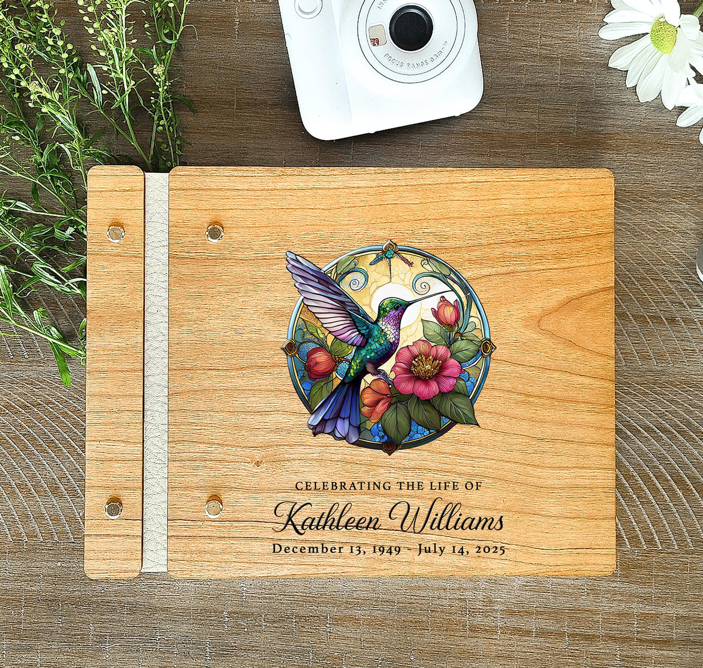 Hummingbird memorial guest book detail