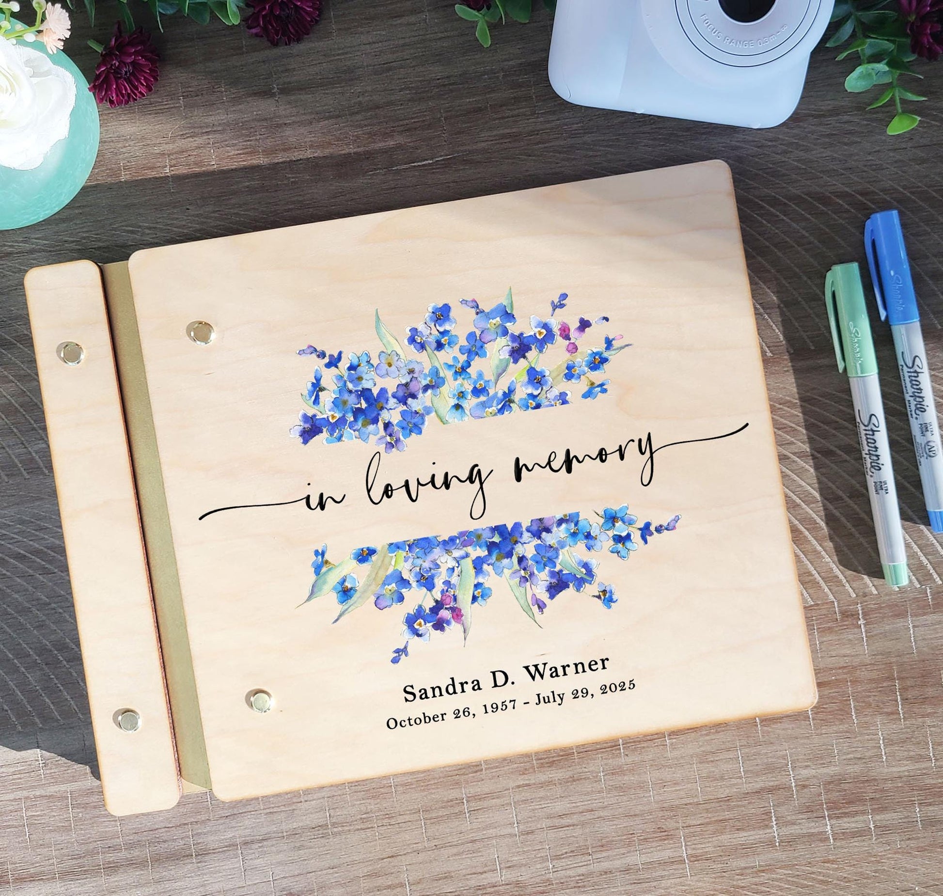 In Loving Memory Forget Me Not memorial guest book color cover