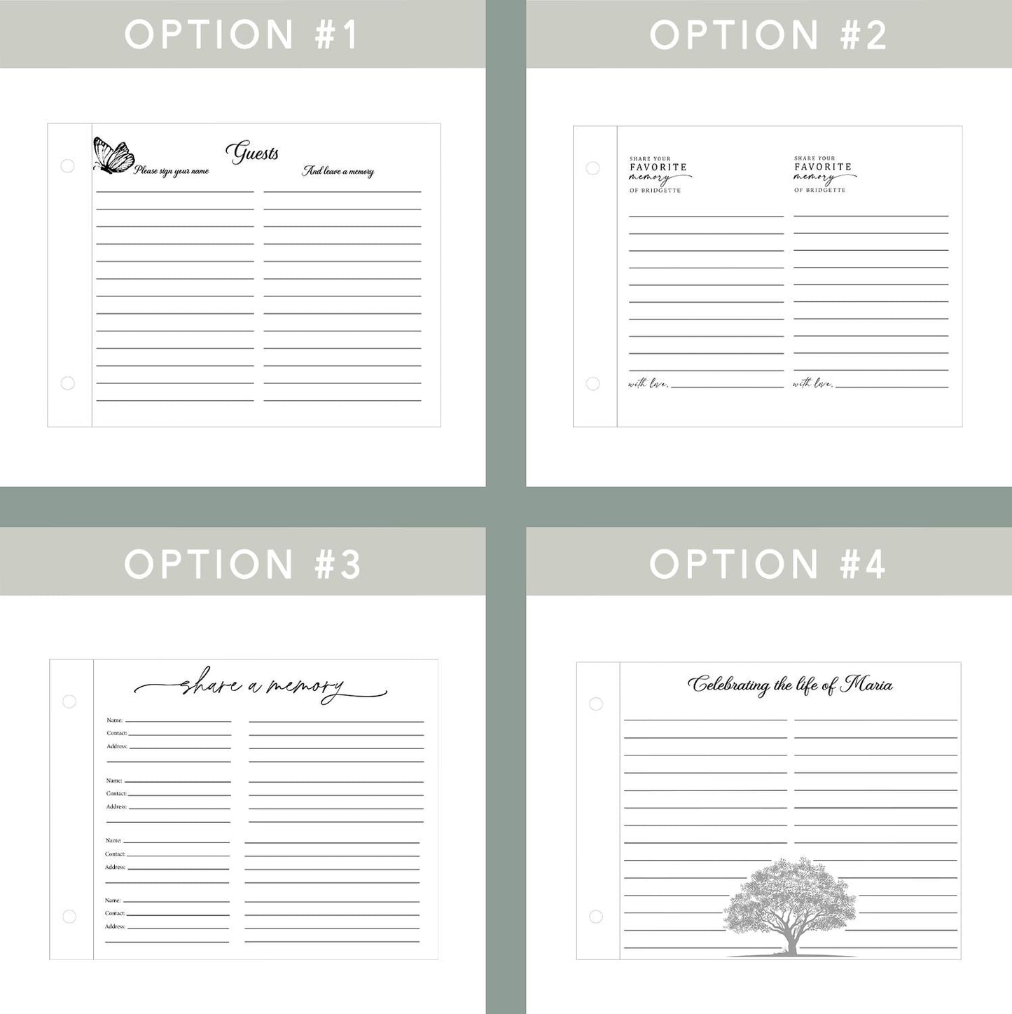 Memorial guest book size guide