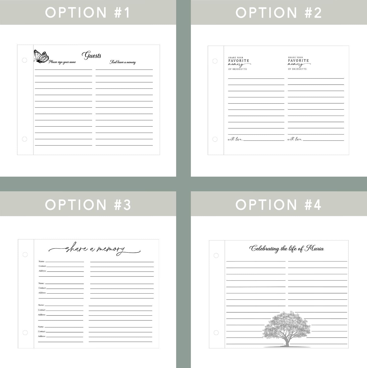 Memorial guest book size guide