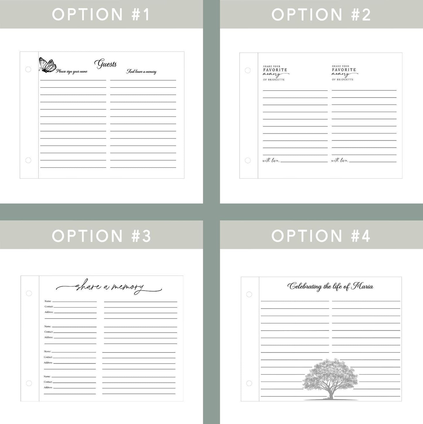 Memorial guest book size guide