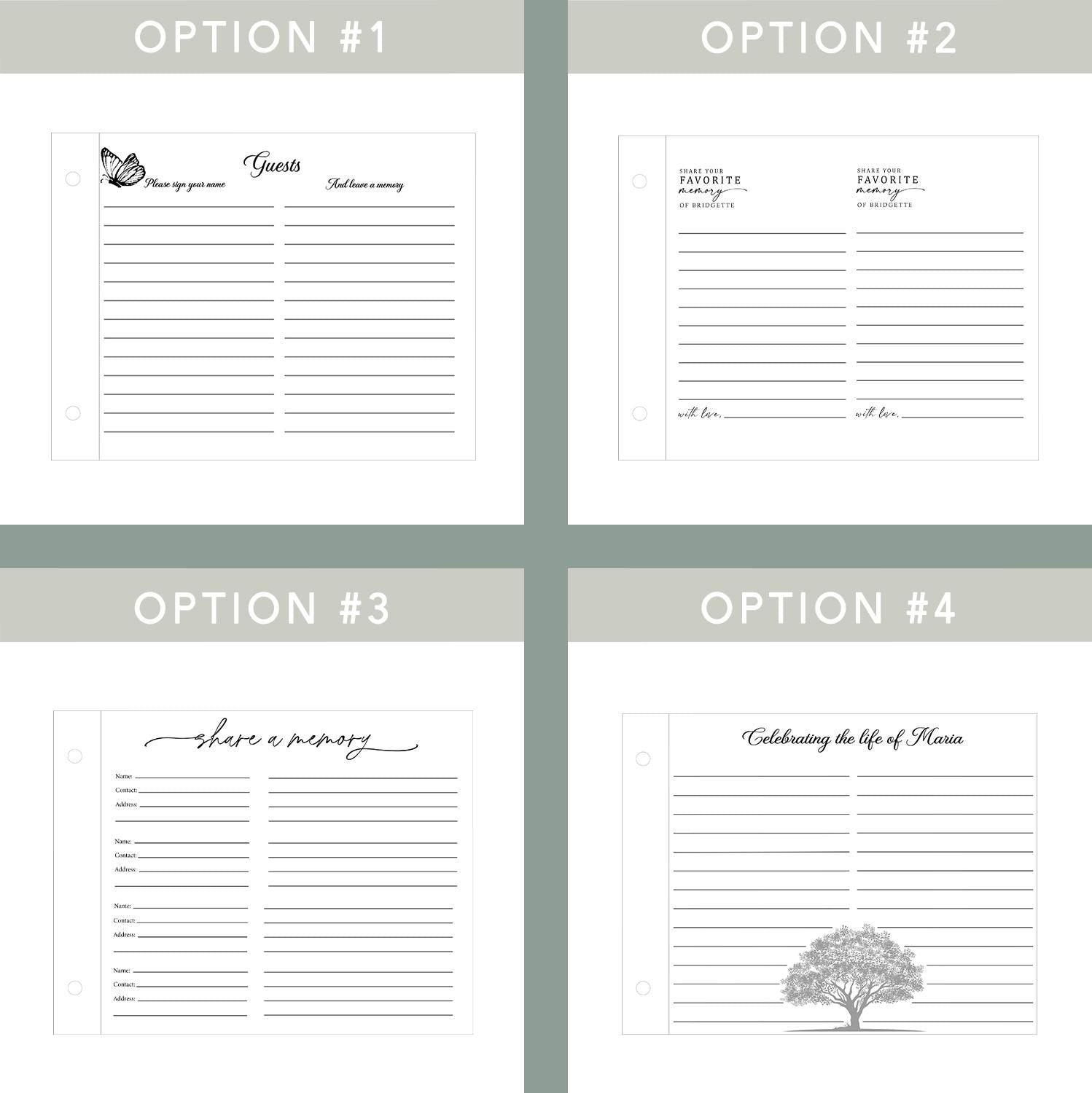Memorial guest book size guide