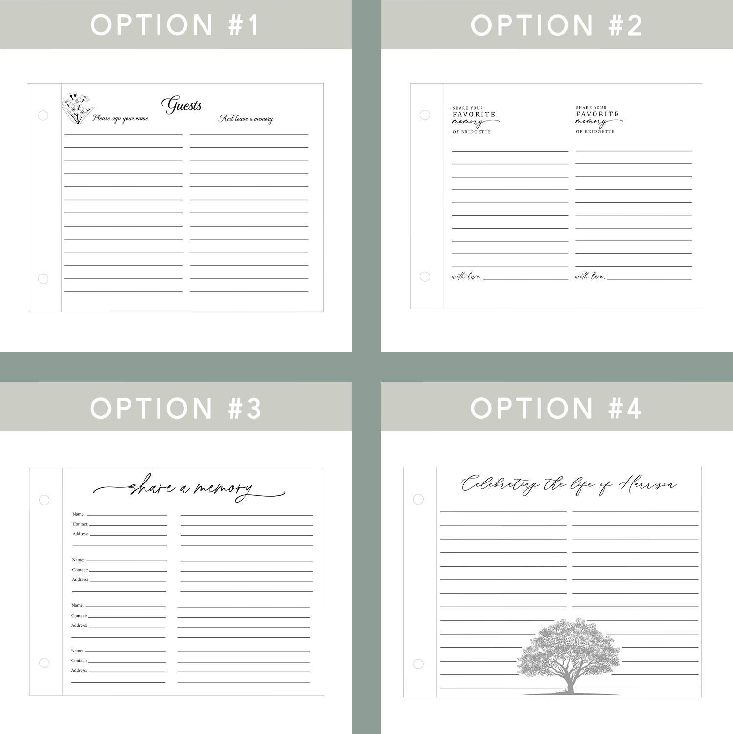 Memorial guest book wood options