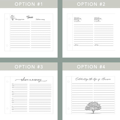 Memorial guest book wood options