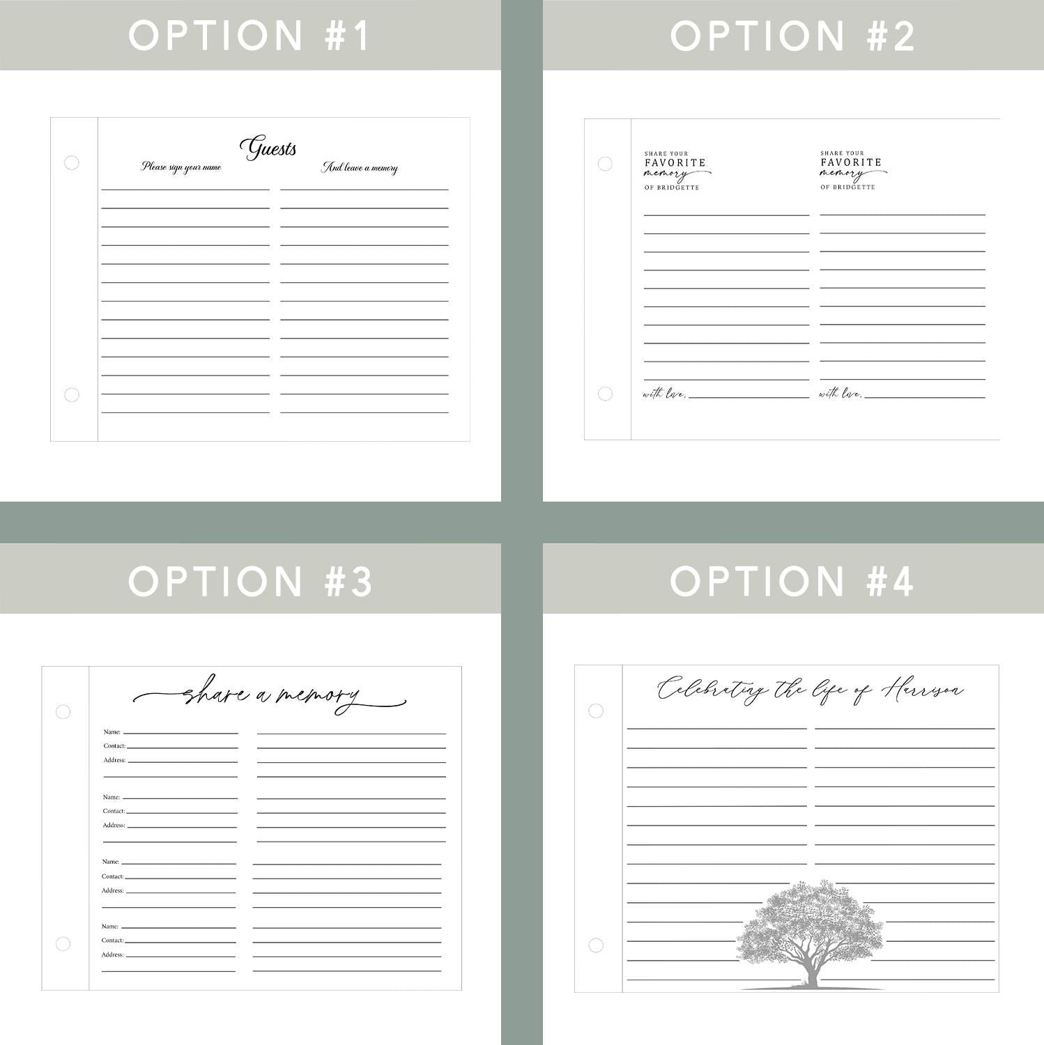 Memorial guest book personalization