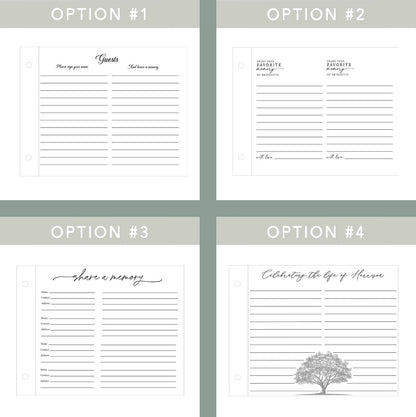 Memorial guest book personalization
